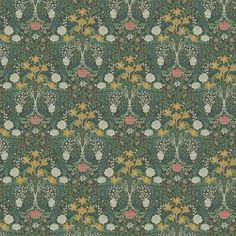 an old wallpaper with flowers and leaves in green, pink, yellow and white