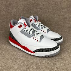 Item: Nike Air Jordan 3 Retro - Fire Red Size: Men's 9 Year: 2022 Condition: Brand New, Never Worn, With Original Box And Accessories - Shipped Through Usps With Tracking Confirmation - Handling Time 1-2 Business Day - Feel Free To Ask Any Questions You May Have - Everything Is 100% Authentic Air Jordan 4 White Leather With Rubber Sole, University Red Low-top Jordan Shoes With Branded Insole, White Leather Air Jordan 4 With Rubber Sole, Air Jordan 4 Low-top With White Sole, Red Leather Sneakers For Light Sports, Air Jordan 4 Low-top With Contrast Sole, University Red Low-top Jordan Shoes With Rubber Sole, Jordan Shoes With Red Sole For Light Sports, University Red Sneakers For Light Sports With Round Toe