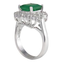 Stamped: 14K White GoldTotal Ring Weight: 6.6 GramsRing Length: N/ARing Width: N/AGemstone Weight: Total Natural Emerald Weight is 2.44 Carat (Measures: 9.56x7.62 mm)Color: GreenDiamond Weight: Total Natural Diamond Weight is 1.05 CaratColor: F-G, Clarity: VS2-SI1Face Measures: 15.88x14.76 mmSku: [702838W] Formal Diamond Ring With Prong-set Emeralds, Formal Cluster Ring With Accent Stones And Open Shape, Luxury Emerald Ring With Accent Stones For Formal Occasions, Formal Heirloom Emerald Ring With Halo Setting, Formal Cluster Ring With Accent Stones, Emerald Rings With Halo Setting For Formal Occasions, Formal Emerald Gemstones With Prong Setting, Oval Emerald Ring With Halo Setting For Formal Occasions, Exquisite Emerald Ring With Halo Setting For Formal Occasions