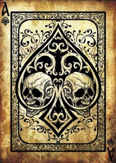 an ace playing card with skulls on it