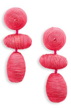 Varying geometric shapes lend charm to these drop earrings rendered in a bright, statement-making hue. 2.3" drop; 1" width Surgical steel post back Plastic/textile/metal
 Imported Steel Post, Pink Earrings, Bright Pink, Geometric Shapes, Nordstrom Rack, Jewelry Earrings, Textiles, Nordstrom, Women Jewelry