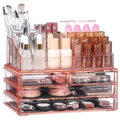 PRICES MAY VARY. 【Cute Stacking Classroom Supply Organizer 】- Size:11*6.5*7.7 inches.The Acrylic Makeup Organizers Drawer has 2 independent drawer organizers, totaling 4 drawers,and and 1 Pack Makeup Holder at the top that contains 20 spaces ,that can store makeup brushes, perfume, nail polish, lipstick, eye shadow, skin care products and much more. 【Multifunctional Make Up Holders and Organizers】 - Design of drawers of different sizes makes it a perfect Jewelry and Makeup Organizer for storing Makeup Holder Organizers, Product Organizer, Baby Dresser Organization, Classroom Supplies Organization, Hair Clip Organizer, Acrylic Drawer, Counter Storage, Acrylic Vanity, Clip Organizer