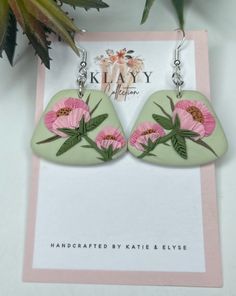 These delicious shabby chic earrings bring the most beautiful designs and patterns!! With Mint greens, baby pinks and crisp white all together with contrasting floral patterns, the perfect mix for the ultimate boho shabby chic statement earrings!! Available with Stud, Hook or Clip on! Bohemian Pink Earrings With Handmade Flowers, Pink Bohemian Flower Earrings, Bohemian Pink Flower Earrings, Cute Pink Hand Painted Earrings, Whimsical Handmade Pink Earrings, Whimsical Pink Handmade Earrings, Handmade Pastel Whimsical Jewelry, Whimsical Pastel Handmade Jewelry, Handmade Bohemian Pastel Jewelry