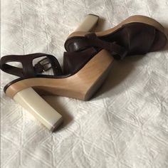 Very Comfortable Spring/Summer Platform Sandals. Sandals Can Be Matched With So Many Different Amazing Outfits. ***Size 38***Runs Small-Will Fit 7/7.5. ***This Item Is A Sample. There May Be A Slight Imperfections*** Heel 5.25 Platform 1.75 **New Without Tag** Summer Leather Block Heel Sandals, Leather Block Heel Summer Sandals, Leather Block Heel Sandals For Summer, Summer Leather Block Heel Shoes, Summer Leather Platform Sandals, Summer Heels With Removable Insole And Open Heel, Summer Leather Heels With Heel Strap, Brown High Heel Summer Heels, Leather Ankle Strap Heels For Vacation