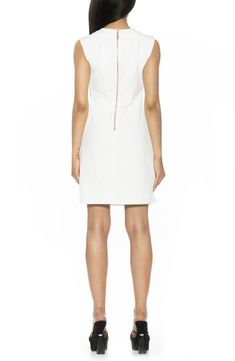 A single contrast stripe joins pearly buttons to style up this classic shift dress. 39" length Exposed back-zip closure Jewel neck Sleeveless Lined 95% polyester, 5% spandex Machine wash, tumble dry Imported Elegant White Dress With Zipper Closure, Elegant White Dresses With Zipper Closure, Chic White Dress With Back Zipper, White Sleeveless Dress With Invisible Zipper, White Sleeveless Sheath Dress, White Sleeveless Dress With Back Zipper, Elegant White Mini Dress With Side Zipper, Chic Lined Sleeveless Dress For Work, Elegant White Dress With Invisible Zipper