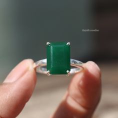 Indian Emerald Ring, 925 Sterling Silver Ring, Handmade Ring, Silver Emerald Ring, Wedding Rings, Green Stone Ring, Birthday Gift For Women Metal: 925 Sterling Silver Gemstone : Indian Emerald  Stone Color : Green Stone Shape : Emerald Cut Stone Stone Setting: Prong Benefits of wearing Emerald:- Wearing an emerald gives strength to the planet Mercury located in the person's horoscope. It enhances the intellectual capacity of a person and develops reasoning ability and arithmetic skills. Wearing Sterling Silver Open Emerald Ring For Gifts, Sterling Silver Emerald Open Ring As Gift, Sterling Silver Open Emerald Ring As Gift, Silver Emerald Stackable Rings As Gift, Sterling Silver Emerald Ring With Round Band As Gift, Emerald Ring With Sterling Silver Round Band As Gift, Classic Gemstone Rings For Birthday, Sterling Silver Open Emerald Ring For Wedding, Hallmarked Round Band Emerald Ring For Gift