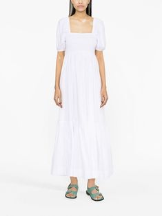 GANNI puff-sleeve Organic Cotton Dress - Farfetch Organic Cotton Dress, Dresses 2023, Organic Materials, Tier Skirt, Tiered Skirt, All Brands, Dress White, Cotton Dress, Puff Sleeves