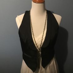 Black Satin Guess Vest, Nice And Almost New, I Used Once And Never Worn Again Elegant V-neck Evening Vest, Elegant Fitted Vest For Evening, Elegant Fitted Evening Vest, Elegant V-neck Vest For Party, Elegant Black V-neck Vest, Classic Black Vest For Party, Classic Black Party Vest, Elegant Fitted Vest For Night Out, Elegant Vest For Night Out In Fall