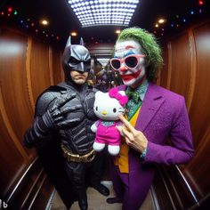 two people dressed up as batman and hello kitty