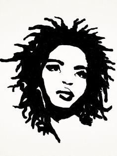 a black and white drawing of a person with dreadlocks