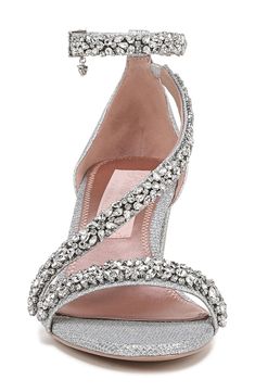 Sparkling crystals and a metallic upper add a dazzling finish to your special-occasion look in a sleek ankle-strap sandal lifted by a thick block heel. 2 1/4" heel Adjustable ankle strap with buckle closure Textile upper and lining/synthetic sole Imported Silver Fabric, Strap Sandals Women, Sparkling Crystal, Sandal Women, Ankle Strap Sandals, Block Heels, Ankle Strap, Special Occasion, Sleek