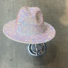 Rhinestone Stone Fedora Hat One Fits All In White Ab One Size Fits All. Dior Hat, Chanel Hat, Distressed Hat, Gucci Hat, Grey Leopard Print, Balenciaga Black, Cocktail Hat, Green Hats, Winter Hats Beanie