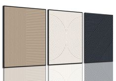 three panels with different colors and patterns on the sides, one is beige, the other is black