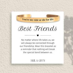 a gold bracelet with the words best friends on it