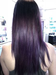 Black Tint Hair, Coloured Highlights Black Hair, Dark Purple Highlights In Black Hair, Dark Purple Highlights Dark Hair, Black Purple Hair Color, Dark Purple And Black Hair, Black Hair With Purple Tint, Black And Purple Hair Ideas