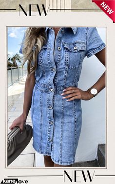 Light Blue Casual Street Solid Buckle Flounce Turndown Collar Short Sleeve Regular Denim Dresses Denim Dresses Online, Denim Dresses, Turndown Collar, Wholesale Fashion, Women's Fashion Dresses, Denim Dress, Dresses Online, Buy Now, Fashion Dresses