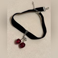 Red Chunky Cherries Pendant On A Black Velvet Choker Necklace *Brand New. *Black Velvet Necklace Length: 30cm+5cm Chain Extender. *Pendant Size : 3cm Approximately. #Cherries# Cherry#Red Cherries#Chunky Cherries # Choker Necklace#Unisex#Women Tags: Cottage Coquette Costume Cosplay Kidcore Fairy Indie Emo Grunge Goth Whimsical Whimsygoth Preppy Casual Boho Retro Y2k Skater Punk Glam Twee Trendy Red Choker As Gift, Trendy Red Choker For Party, Trendy Red Party Choker, Trendy Black Choker For Gift, Cherry Choker, Cherry Accessories, Goth Whimsical, Indie Emo, Black Coquette