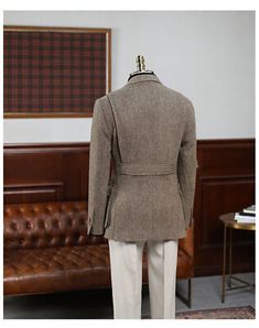 Men's Grey Tweed Suits Herringbone Safari Jackets Causal Vintage Formal Tuxedos | eBay Fitted Winter Suits With Welt Pockets, Fitted Wool Tweed Jacket With Long Sleeves, Fitted Beige Tweed Jacket With Long Sleeves, Fitted Long Sleeve Tweed Jacket For Business, Beige Long Sleeve Tweed Jacket For Semi-formal Occasions, Fitted Tweed Sport Coat With Herringbone Pattern, Fall Tweed Suits With Lapel Collar, Long Sleeve Herringbone Pattern Suits For Fall, Double-breasted Tweed Jacket With Pockets