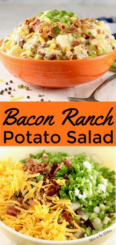 bacon ranch potato salad in an orange bowl