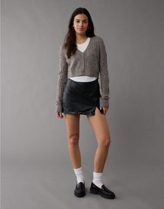 AE Wispy-Knit Cropped Cardigan Mini Cardigan Outfit, Cardigan Skirt Outfit, Skirt And Cardigan Outfit, Cropped Cardigan Outfit, Crop Cardigan Outfit, Cardigan Outfit, Crop Cardigan, Cardigan Outfits, 2024 Fashion