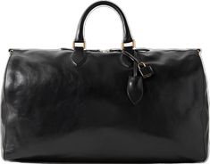 Luxury Black Travel Bag For Office, Elegant Formal Weekender Bag With Smooth Grain, Elegant Smooth Grain Weekender Bag For Formal Occasions, Elegant Smooth Grain Weekender Bag For Formal Use, Elegant Weekender Bag With Smooth Grain For Formal Use, Elegant Black Formal Duffle Bag, Elegant Black Duffle Bag For Formal Occasions, Elegant Formal Travel Bag With Gold-tone Hardware, Elegant Black Weekender Bag With Leather Lining