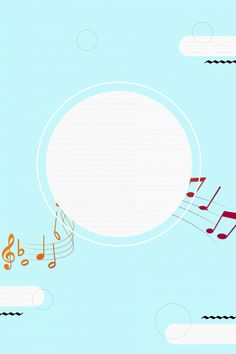 an illustration of musical notes flying through the air with a white circle in the middle