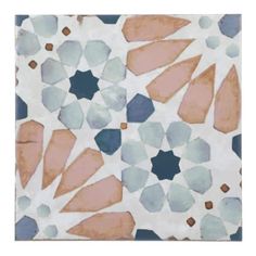 an artistic tile design in blue, pink and white