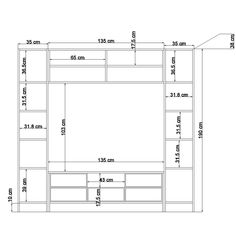 a drawing of a wall unit with measurements