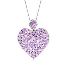 Ross-Simons - 17.00ct t. w. Amethyst Heart Pendant Necklace in Silver. 18". Show your romantic side in a regal statement! This pendant necklace flaunts a sterling silver heart design filled with 17.00 ct. t. w. heart-shaped amethysts. Suspends from a cable chain with a 2" extender. Springring clasp, amethyst heart pendant necklace. Amethyst birthstones are the perfect gift for February birthdays. Elegant Heart-shaped Amethyst Necklace, Elegant Amethyst Necklaces For Valentine's Day, Amethyst Birthstone, Amethyst Heart, Necklace Amethyst, Fine Jewellery Necklace, Amethyst Stone, Sterling Silver Heart, Heart Pendant Necklace