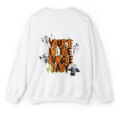 "Rule the jungle in this custom-drawn Bengals crewneck.  Size up for an oversized look.  All designs are hand drawn by the owner of 4 DOTS!  HOW TO ORDER: 1. Review all photos 2. Select your size and color 3. Click \"ADD TO CART\" and you can go back and add more shirts or you can proceed with the checkout process. .: 50% cotton, 50% polyester .: Medium-heavy fabric (8.0 oz/yd² (271.25 g/m .: Loose fit .: Sewn-in label .: Runs true to size Cincinnati Bengals Crewneck | NFL | Sports Outfit | Who Oversized Crew Neck Sweatshirt With Cartoon Print, White Crew Neck Sweater With Graphic Print, White Graphic Print Crew Neck Sweater, White Graphic Print Crew Sweatshirt, White Crew Neck Top With Cartoon Print Sublimation, White Cotton T-shirt With Cartoon Sublimation Design, Oversized White Sweatshirt With Custom Print, White Cotton Cartoon Print Sublimation Design, White Crew Neck Sweatshirt With Sublimation Print