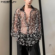 SPECIFICATIONS Brand Name: INCERUN Origin: Mainland China Material: POLYESTER Shirts Type: Casual Shirts Sleeve Length(cm): Full Collar: Turn-down Collar Closure Type: Single Breasted Sleeve Style: regular Model Number: Men Mesh Printing Loose Shirts Fabric Type: Broadcloth Style: Casual Pattern Type: Print Gender: Men Color: Black Size: S,M,L,XL,2XL,3XL,4XL,5XL,Plus Size Welcome: Wholesale Dropshipping Size:S,M,L,XL,2XL,3XL,4XL,5XL Fabric Material:100%Polyester Type:Leisure Style:Basics Occasion:Leisure Pattern:Flowers Thickness:Moderation Color:Black Product Description:Men's summer long sleeve tops. Package Included: 1 * Tops Please note: Thanks to your understanding, the size may be 2 cm / 1 inch inaccurate due to manual measurements. Shirt Transparent, Streetwear Blouse, Clubwear Tops, Mesh Shirt, Loose Shirts, Loose Blouse, Floral Shirt, Titanic, Shirts & Tops