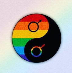 the yin symbol is on top of a rainbow colored circle with an arrow in it