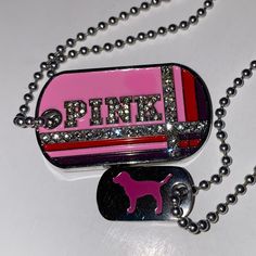 Victoria's Secret Pink Collectible Dog Tag Necklaces *Some Of The Silver Areas Show Some Wear/Have Light Scratches And There Is A Darker Spot Above The Letter “K” On One Side - Please View All Images* - Set Of 2 Necklaces - Double Sided Dog Tags - Rhinestone Bling Detailing Mcbling Jewelry, 2000s Accessories, Trashy Y2k Aesthetic, Mcbling Fashion, The Letter K, Pink Outfits Victoria Secret, Dog Bling, Kawaii Fashion Outfits, Pink Bling