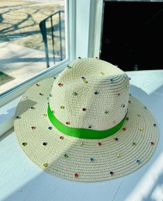 Women’s rainbow rhinestone straw hat, rhinestone straw vacation hat, women’s colorful vacation hat, beige straw hat, women’s panama hat by AidaaccessoriesUS on Etsy Summer Fedora Sun Hat For Party, Summer Party Fedora Sun Hat, Summer Party Fedora With Brim, Summer Fedora Panama Hat For Party, Summer Fedora With Curved Brim For Party, Summer Panama Fedora Hat For Party, Handmade Summer Party Straw Hat, Beach Season Fedora Sun Hat For Parties, Bohemian Adjustable Sun Hat For Party