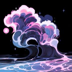 an illustration of a wave in the ocean with pink and blue waves coming out of it