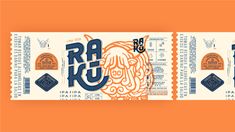 an orange and white ticket with the word rau on it's front side