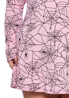 This dress has a stretchy knit construction, a scoop neckline, long sleeves, and a spider web print all over. Plus Size Costumes, Pastel Goth, Spider Web, Dolls Kill, Scoop Neckline, Print Dress, Light Pink, Pastel, Mini Dress