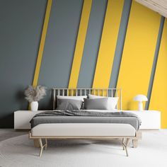 Khardal Mustard Grey Striped Wallpaper Mural | WallpaperMural.com 1 Mustard And Grey, Wall Paint Patterns, Vinyl Wall Covering, Abstract Wallpaper Design, Stripe Wallpaper, Art Deco Wallpaper, Striped Wallpaper, Nursery Wallpaper, Ultra Modern