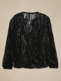 Sequin Blouse | Banana Republic Factory Black Cami Top For Fall, Chic Cami Tops For Brunch, Fall Black Cami Top, Elegant Cami Top For Party, Chic Evening Cami Blouse, Black Cami Top For Evening, Designer Black Sequined Blouse, Festive Semi-stitched Sequin Blouse, Elegant Button-up Sequin Blouse