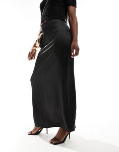 Skirts by 4th & Reckless AM-to-PM potential Plain design High rise Kick split Regular fit Split Maxi Skirt, Eid Outfits, Maxi Rok, Satin Slip Dress, Sweaters And Leggings, Plain Design, Maxi Dress Trend, Swimwear Sale, Plus Size Pregnancy