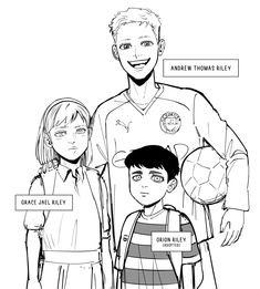 an adult and child are standing next to each other with soccer balls on their shoulders