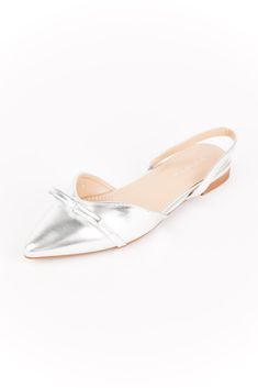 Stassie Flats- Silver Timeless Closet, Classy Flats, Closet Essentials, Silver Shoes, Slingback Heel, Pointed Toe Flats, Bow Detail, So Pretty, Patent Leather