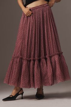 Nylon Pull-on styling Hand wash Imported | Tiered Tulle Maxi Skirt by Anthropologie in Pink, Women's, Size: 2XS, Nylon Pink Tiered Skirt, Tool Skirt Outfit, Tool Skirt, Long Tulle Skirt, Tulle Long Skirt, Tulle Maxi Skirt, Pink Fits, Anthropologie Skirt, Love Clothing