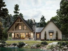 Plan 100129 | Farmhouse Style with 2 Bed, 3 Bath, 2 Car Garage Pantry And Laundry Room Combo, Vaulted Back Porch, Laundry Room Combo, Mountain Craftsman, Rustic House Plans, Mountain Cottage, Mountain House Plans, Cottage House, Built In Bench