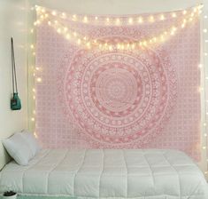 WickedAF Pink / Large Hippie Trippy Pink and White Mandala Tapestry Tapestry Pink, Stylish Bedroom Design, Indian Tapestry, Mandala Wall Hanging, Small Room Design, Mandala Tapestry