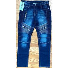 Aititia Jeans Biker Zipper Accent Denim Blue Jeans Men's 32x29 Nwt - Cotton Blend Dark Wash Jeans With Zipper For Streetwear, Urban Denim Blue Jeans, Fitted Jeans For Streetwear With Zipper, Fitted Jeans With Zipper Closure For Streetwear, Urban Blue Jeans With Zipper Closure, Streetwear Medium Wash Jeans With Zip Fly, Medium Wash Jeans With Zip Fly For Streetwear, Medium Wash Bottoms With Zipper For Streetwear, Urban Straight Leg Jeans With Zipper Closure