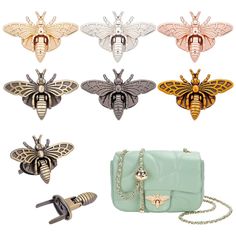 PRICES MAY VARY. 6 Colors Available: package includes 6 sets of bee shape metal bag turn locks in 6 colors--antique golden, antique bronze, rose gold, light gold, black and platinum; each color 1 sets. Vivid 3D animal shape, eye-catching, can add extra highlights to your bags. Dimensions: about 48mm(1.8") wide, 33.5mm(1.3") long; all lockes are packed into a 4.2" x 2.9" x 0.7" reusable protective plastic storage box, easy for your to use and store. Quality Material: the turn locks are made of al Small Luggage, Rose Gold Lights, Purse Making, Bag Lock, How To Make Purses, Gold Handbags, Metallic Bag, Plastic Box Storage, Clutch Wallet