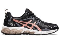 Women's GEL-QUANTUM 180 | BLACK/ROSE GOLD | Sportstyle | ASICS Asics Black Sneakers With Reflective Details, Asics Dynamic Sneakers With Reflective Details, Asics Trail Running Shoes For Running, Asics Trail Running Shoes With Cushioning, Asics Trail Running Shoes With Advanced Cushioning, Asics Running Shoes With Reflective Details For Light Sports, Asics Trail Running Shoes With Shock Absorption, Asics Trail Running Shoes With Shock Absorption For Running, Technical Asics Running Sneakers