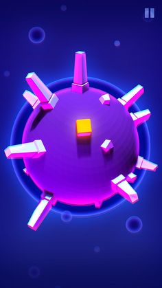 an animated image of a purple object with white blocks on it's surface and blue background