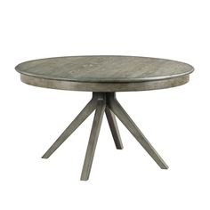 a round wooden table with three legs and a circular top, on an isolated white background